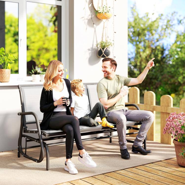 Alt View 1. PULUZ - 3-Person Outdoor Patio Glider Bench, Porch Glider Swing with 3 Seats, Breathable Mesh Fabric, Metal Frame - Cream White.