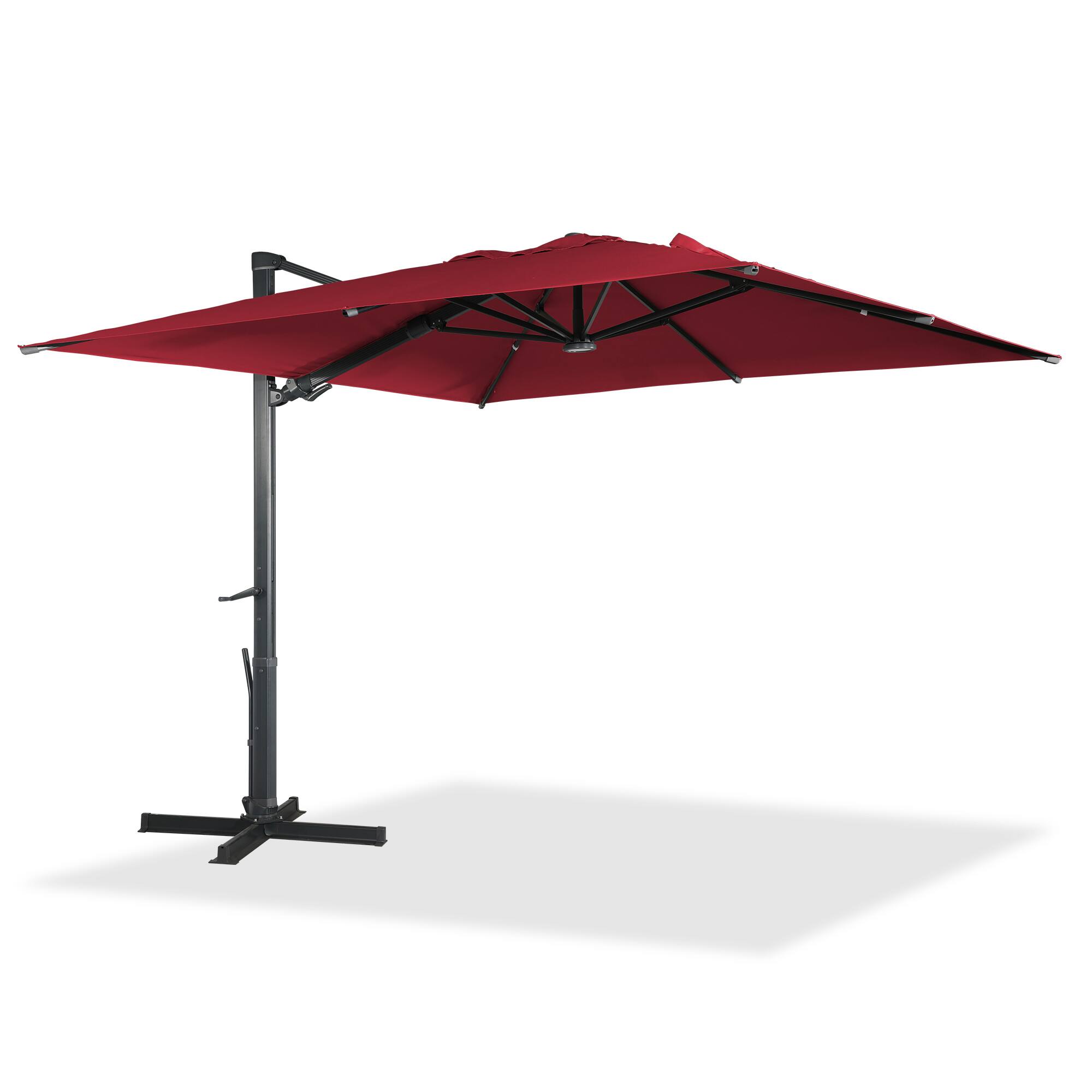 Mondawe - 10x10ft Patio Cantilever Umbrella Square Large Offset Sun Umbrella with LED Light Panel - Red