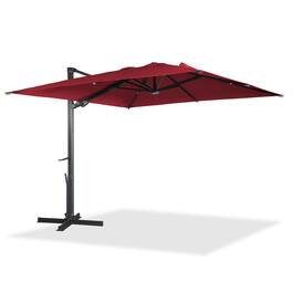 Mondawe - 10x10ft Patio Cantilever Umbrella Square Large Offset Sun Umbrella with LED Light Panel - Red
