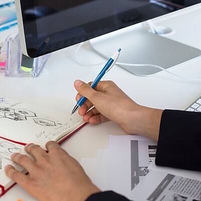 Alt View 5. BIC -  Glide Exact Retractable Ballpoint Pen, Fine Point, Blue Ink, Dozen  - Blue.