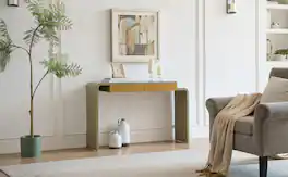 Kings Brand Furniture - Yuma Wooden Rounded Silhouette Console Table - Lemon pepper