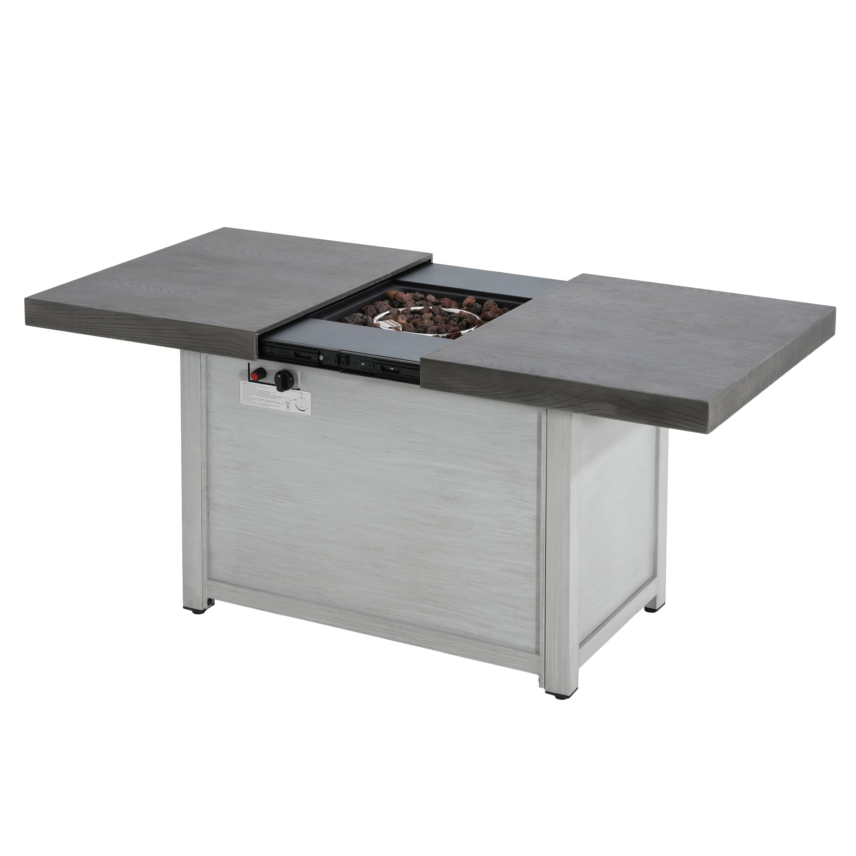 Front. COWLOWN - Extendable Rectangular Aluminum Alloy Fire Pit Table 50000 BTU Dark Grey Finish Spacious Outdoor Table.
