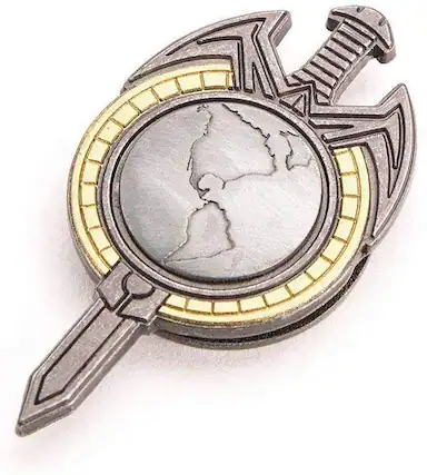 Front. Quantum Mechanix - Star Trek Mirror Universe Magnetic Insignia Badge Replica - Silver.