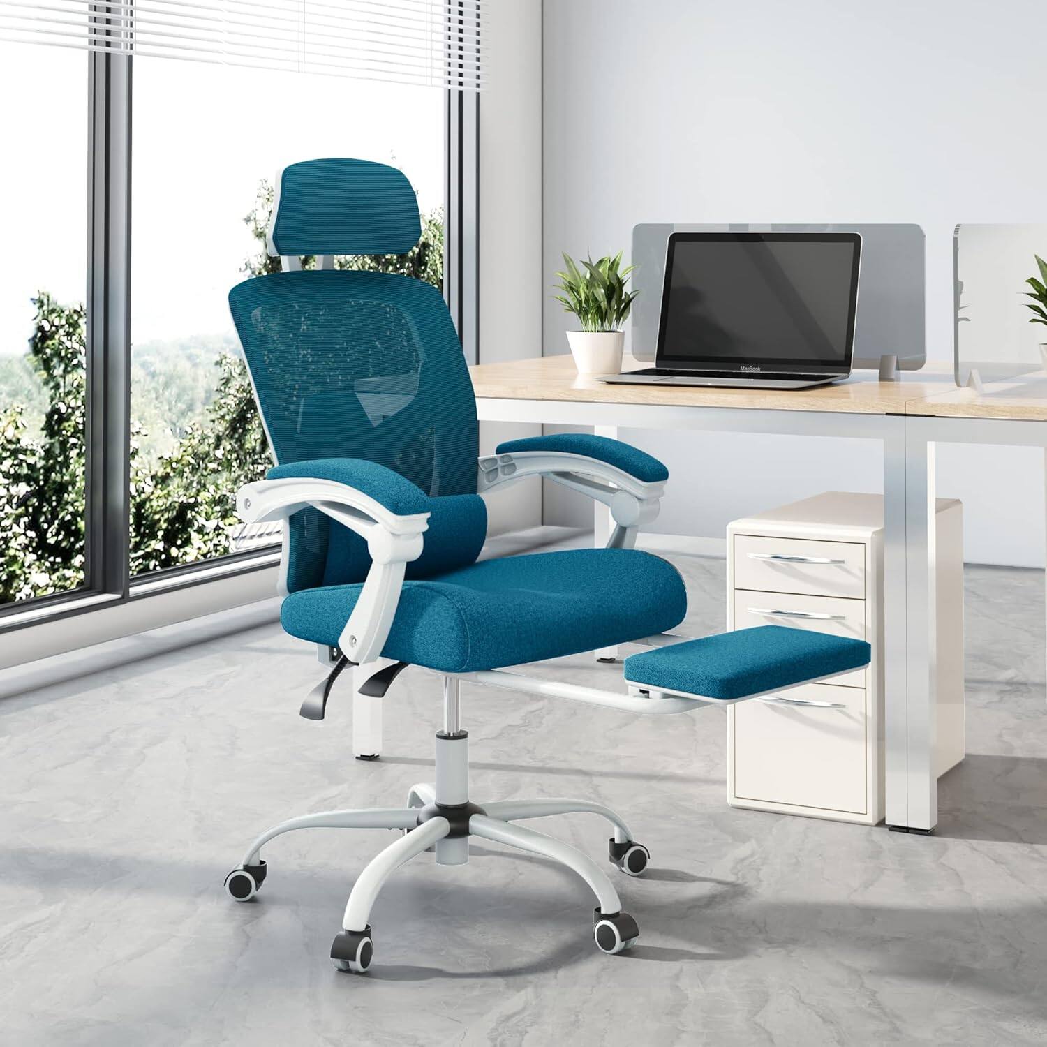 Angle. Sweet - Home Office Desk Chair with Footrest, Headrest, Rolling Swivel Reclining Chairs for Home, Office, Gaming - Blue.