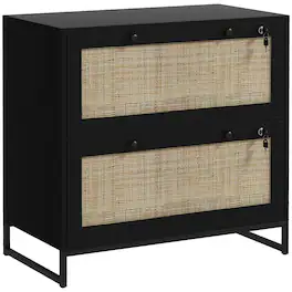 Vinsetto - 2 Rattan Drawer File Cabinet with Lock, Lateral Filing Cabinet with Adjustable Hanging Bar for Letter