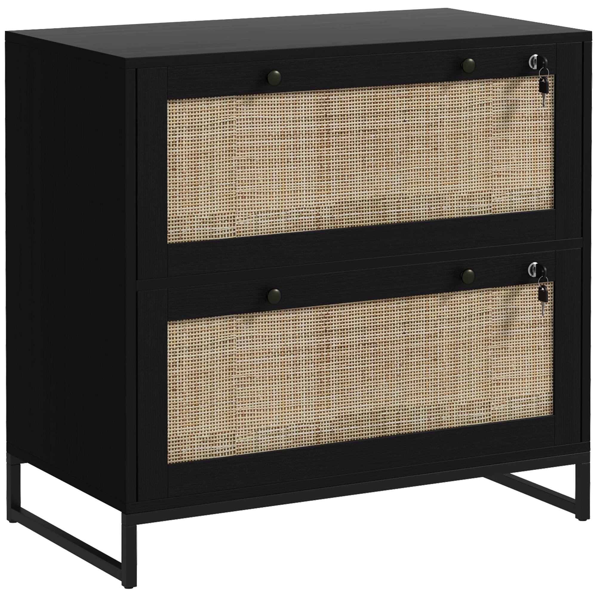 Front. Vinsetto - 2 Rattan Drawer File Cabinet with Lock, Lateral Filing Cabinet with Adjustable Hanging Bar for Letter.