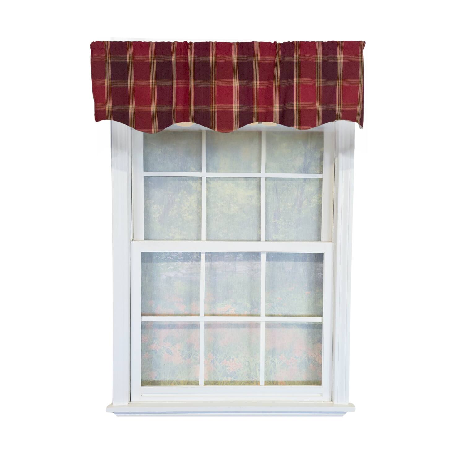 Front. RLF Home - RLF Home 100% PolyesterDuncaster Shapped Valanc Fully lined Rod Pocket Valance 50" x 13"  Burgundy - Burgundy.