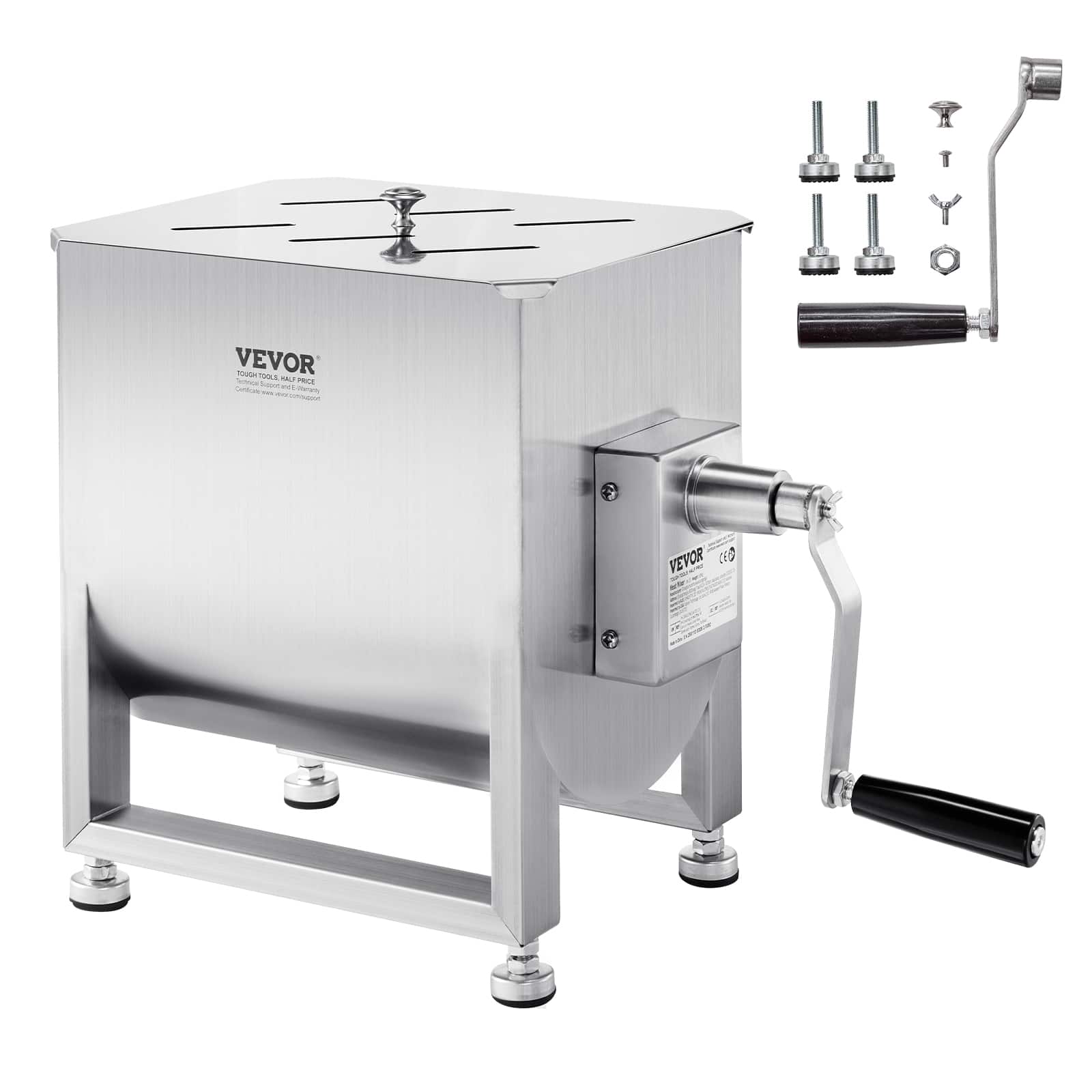 VEVOR - Manual Meat Mixer, 60L Fixed Tank Meat Processing Equipment(Mixing Max 60LBS for Meat), Stainless Steel Meat Mixer - Silver