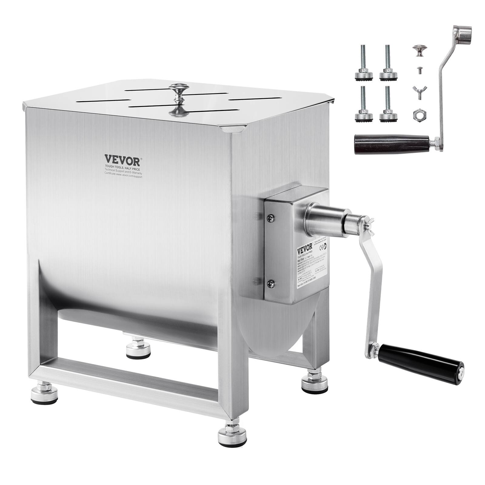 VEVOR - Manual Meat Mixer, 60L Fixed Tank Meat Processing Equipment(Mixing Max 60LBS for Meat), Stainless Steel Meat Mixer - Silver