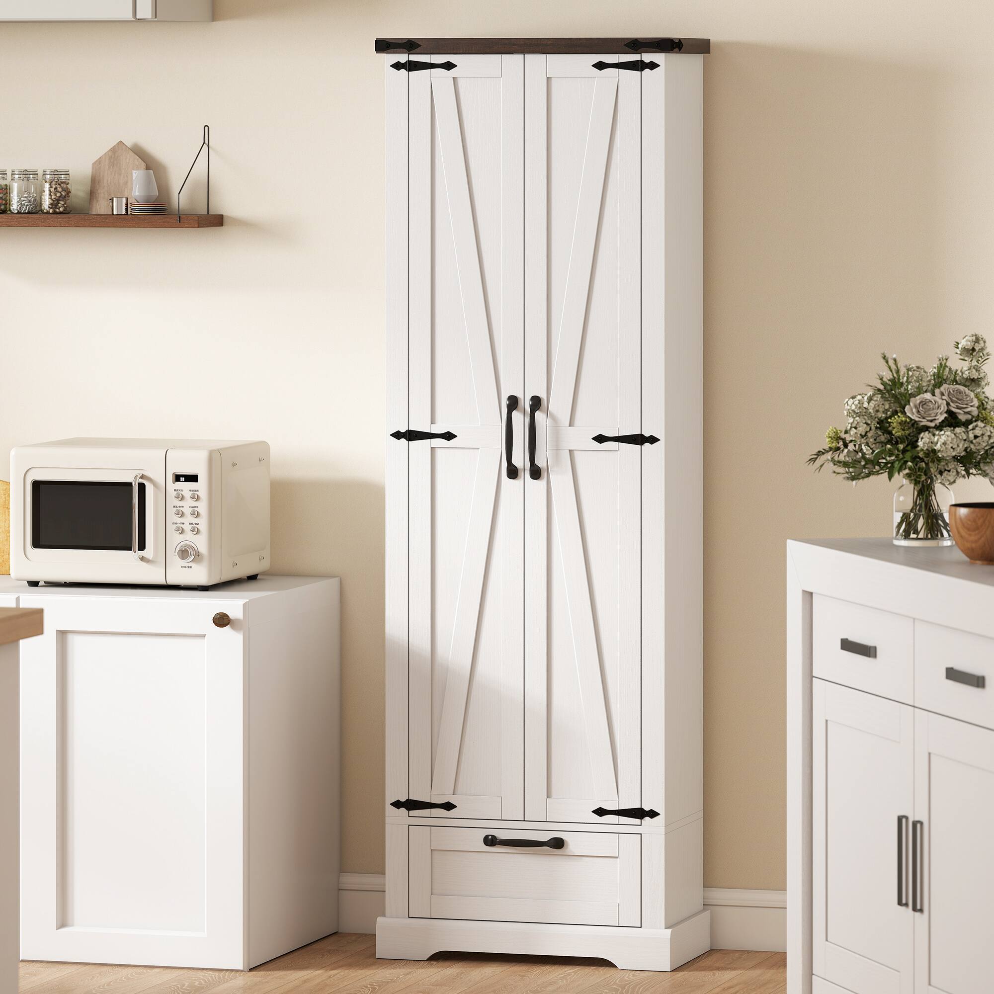 Alt View 7. Homcom - Pantry Cabinet, Kitchen Storage Cabinet with Adjustable Shelves - White.