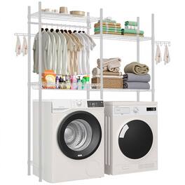 VEVOR - Over Washer and Dryer Storage Shelves,4 Tiers Laundry Room Drying Rack, Hanger Rod and Hooks,Two Rows Adjustable Shelves - White