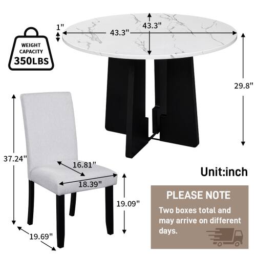1" 43.3" 43.3" WEIGHT CAPACITY 350LBS 29.8" 37.24" 19.69" 16.81" 18.39" 19.09" Unit:inch PLEASE NOTE Two boxes total and may arrive on different days.