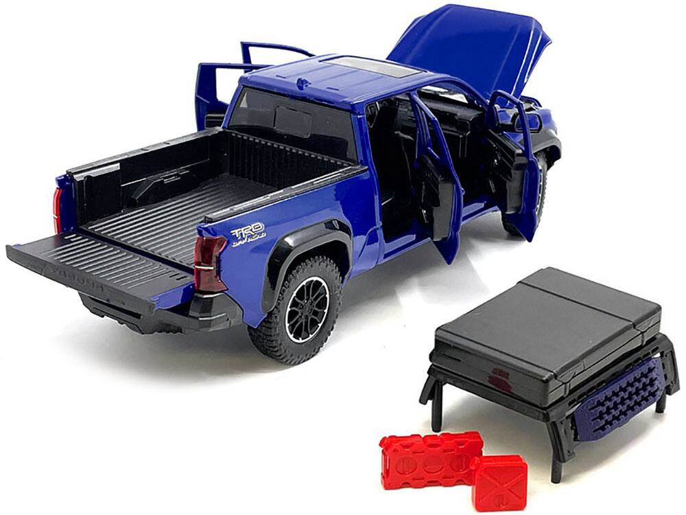 Alt View 3. Mijo Exclusives - 2024 Toyota Tacoma TRD Off-Road Edition Pickup Truck Blue Metallic with Bed Camper 1/24 Diecast Model Car.