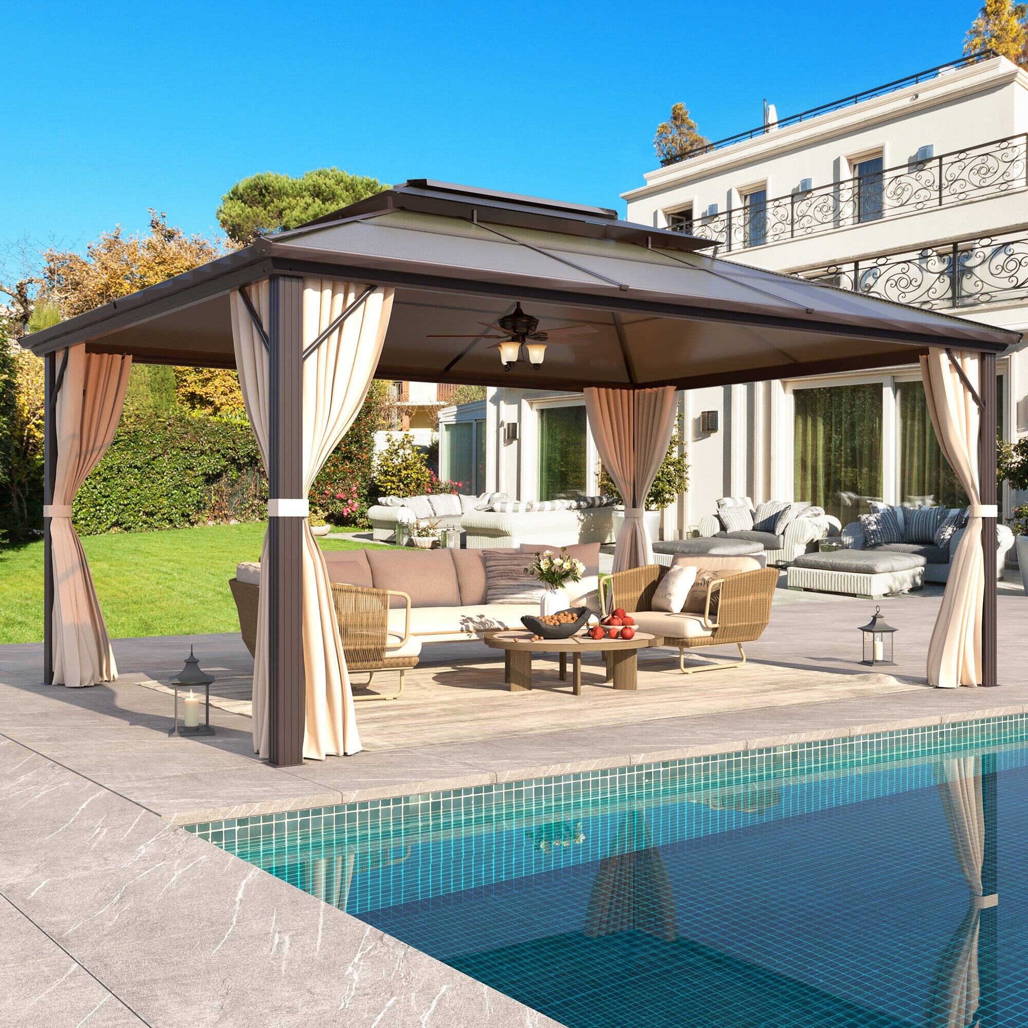 Angle. U-HOMY - U-HOMY Hardtop Gazebo Patio Pergola with Double Roof – Durable Aluminum & Polycarbonate Roof - 10'x13'.