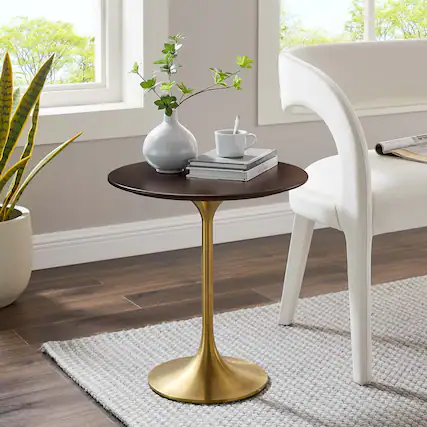 Front. Modway - Lippa Round Wood Side Table - Gold Cherry Walnut.