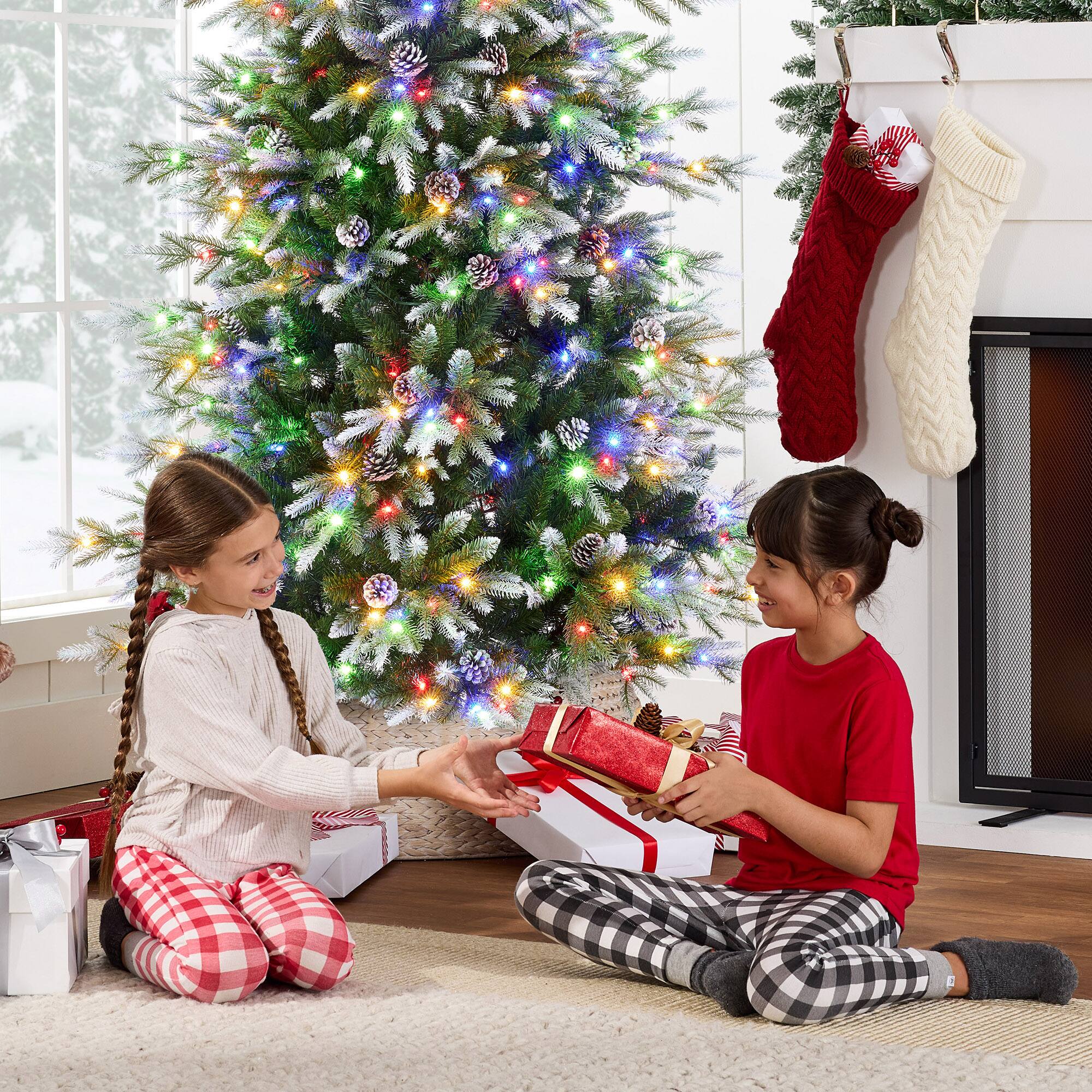 Alt View 4. Best Choice Products - Best Choice Products 7.5ft Pre-Lit Flocked Slim Aspen Noble Fir Christmas Tree w/ 2,136 Branch Tips, 400 LED Lights - Frosted.