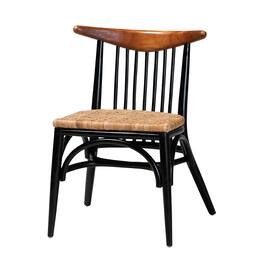 bali & pari - Parthenia Mahogany Wood and Natural Rattan Dining Chair - Walnut Brown/Natural Brown/Black