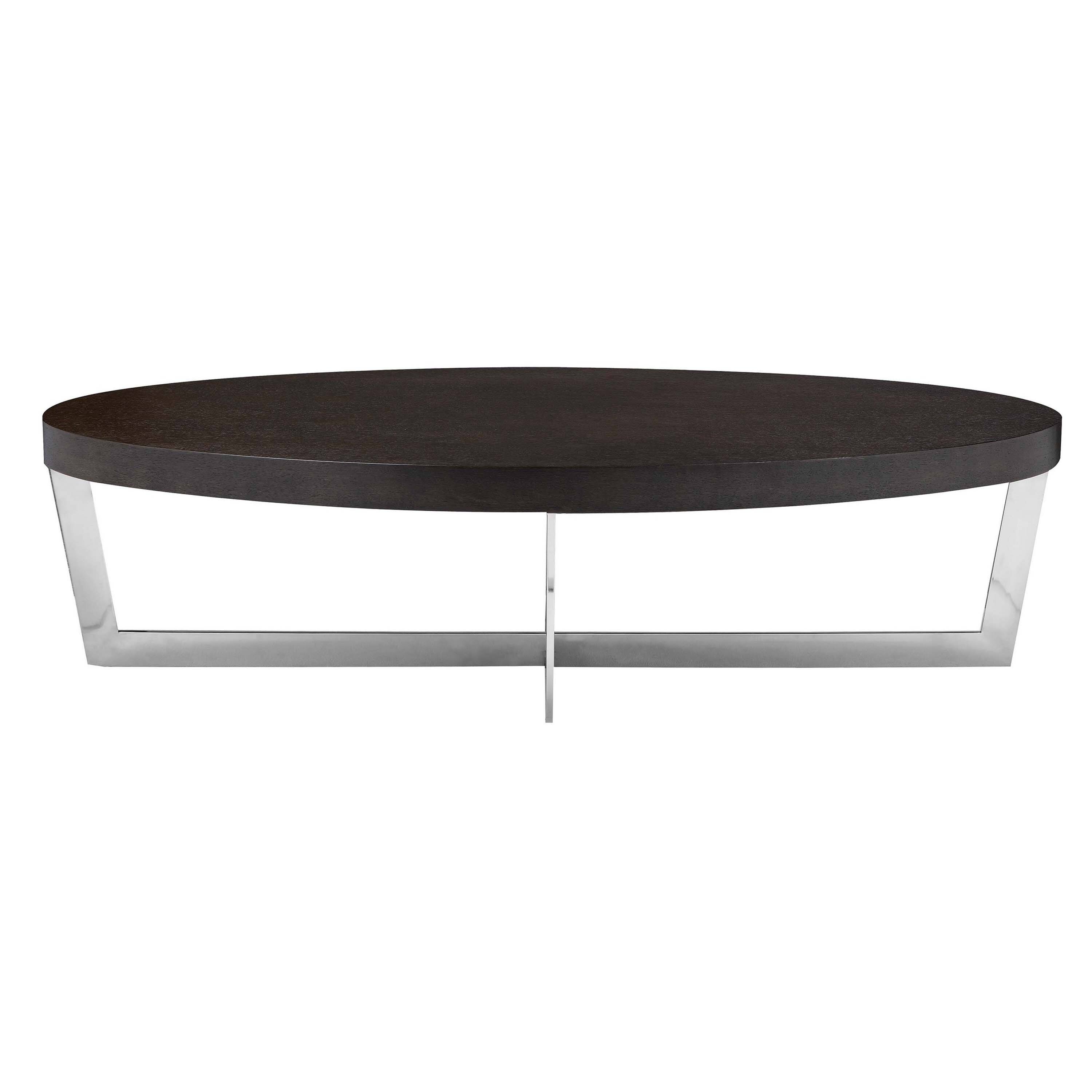 Front. Manhattan Lane - Tini 55 Inch Coffee Table, Oval Top, Chrome Frame - Espresso Brown, Chrome.