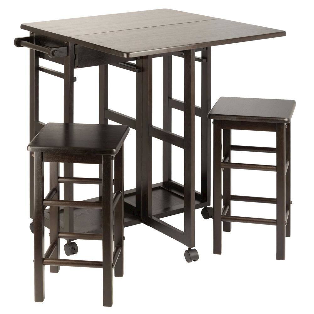 Back. FurniFact - Coffee Folding Dining Table with Chairs – Compact Foldable Set for Two - Coffee.