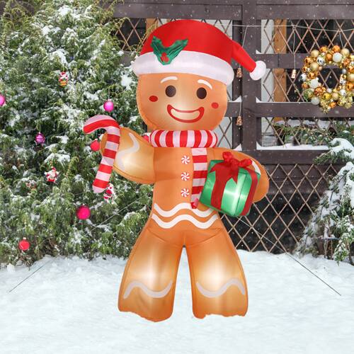 Alt View 7. Winado - 8FT Christmas Inflatable Gingerbread Man Holding Gift with Lights Blow Up for Indoor Outdoor Holiday Party Decoration - Orange.