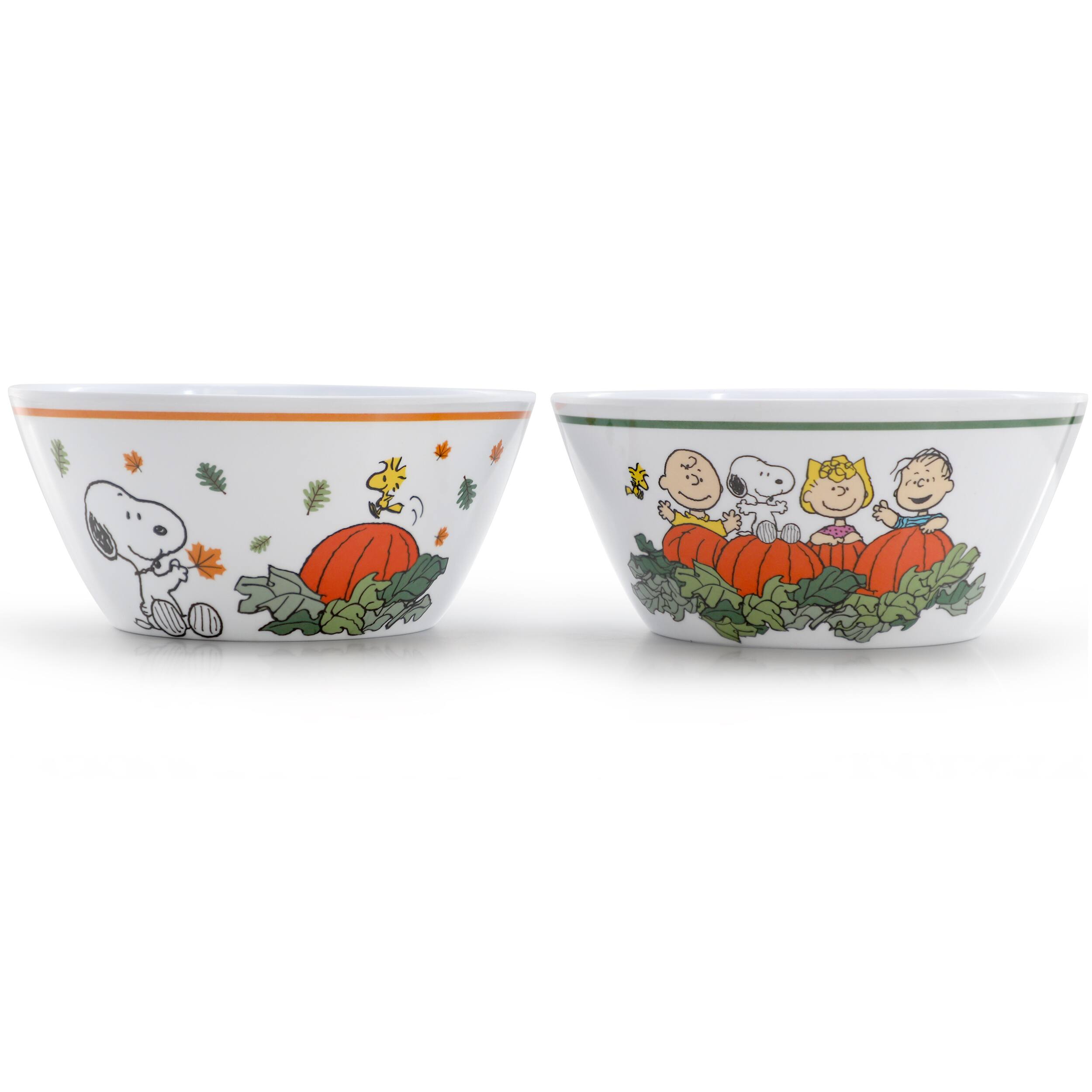 Alt View 1. Peanuts - Peanuts Happy Fall 4 Piece 5.8 Inch Round Melamine Cereal Bowl Set in Assorted Designs - White.