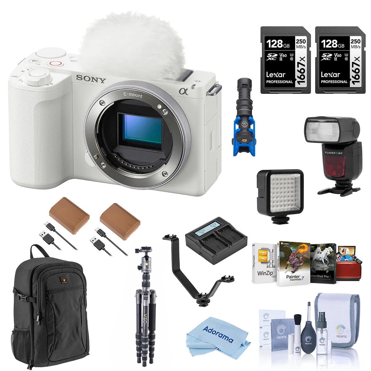 Bundle - Sony - Alpha ZV-E10 II Mirrorless Camera with E PZ 16-50mm Lens, White, with Zoom Li-ion R2 TTL Flash, 128GB Card, price history on PriceWatchPro