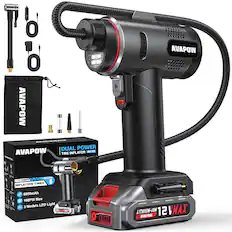 AVAPOW DUAL POWER TIRE INFLATOR CC T1Z
- 2-001 STANDARD TIMES 5 INFLATION
- 6000mAh
- 160PSI Max
- 3 Models LED Light
- LITHIUM-ION 12V MAX
- AVAPOW XAMVST 12