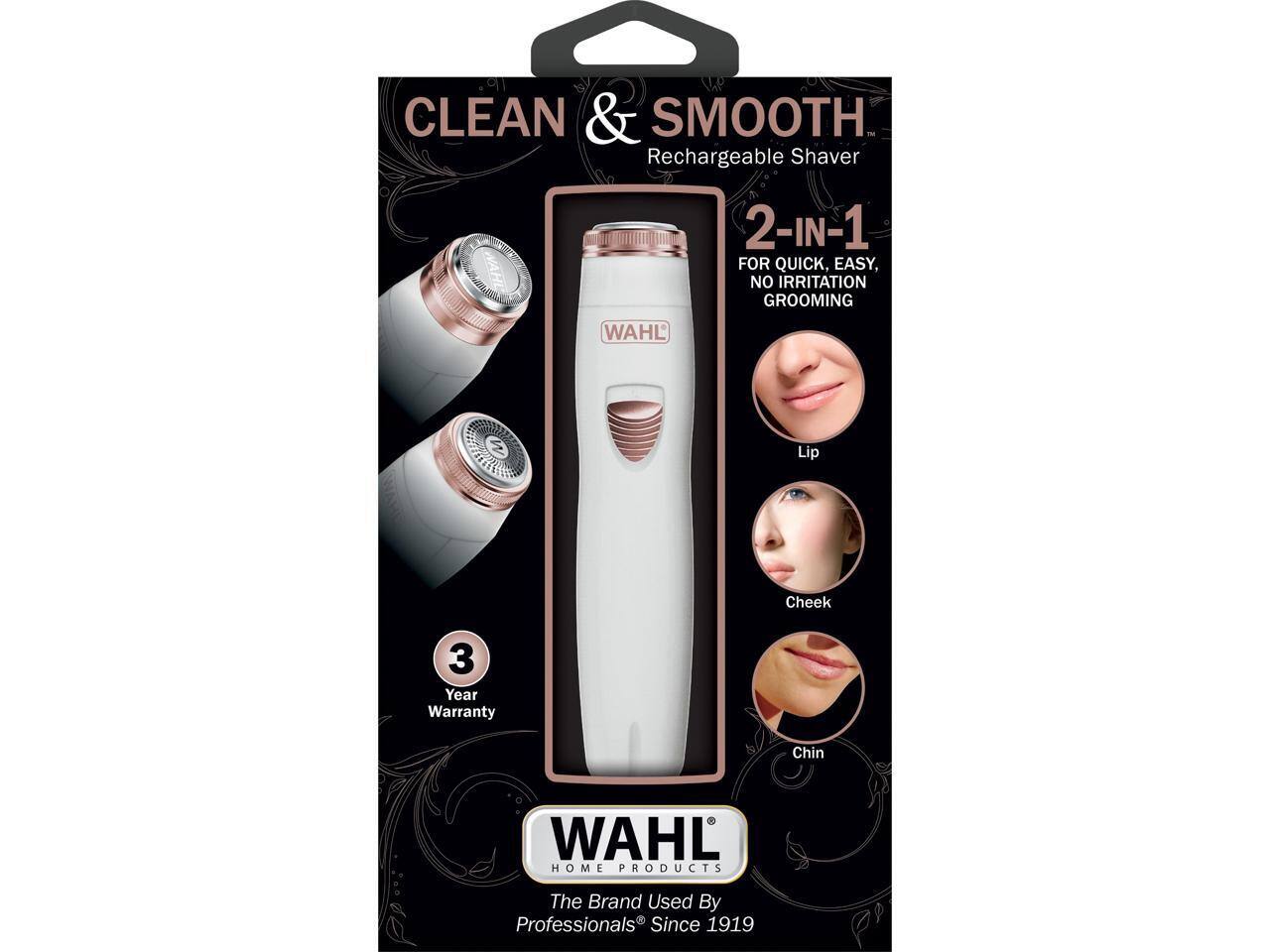 CLEAN & SMOOTH Rechargeable Shaver 2-IN-1 FOR QUICK, EASY, NO IRRITATION GROOMING WAHL W Lip Cheek 3 Year Warranty Chin WAHL HOME PRODUCTS The Brand Used By Professionals Since 1919