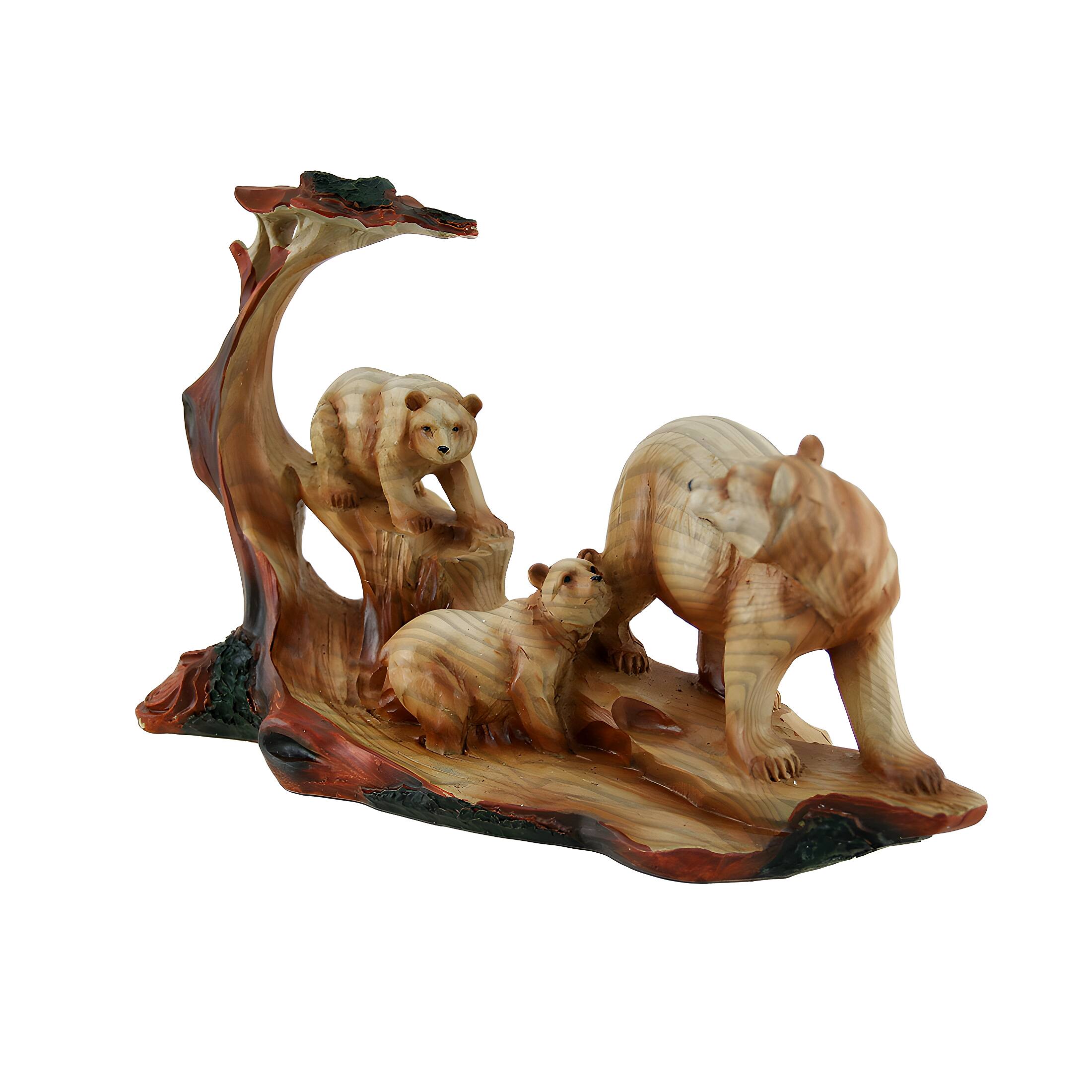 Alt View 1. Zeckos - Mother Bear and Cubs Carved Wood Look Resin Statue - Beige.