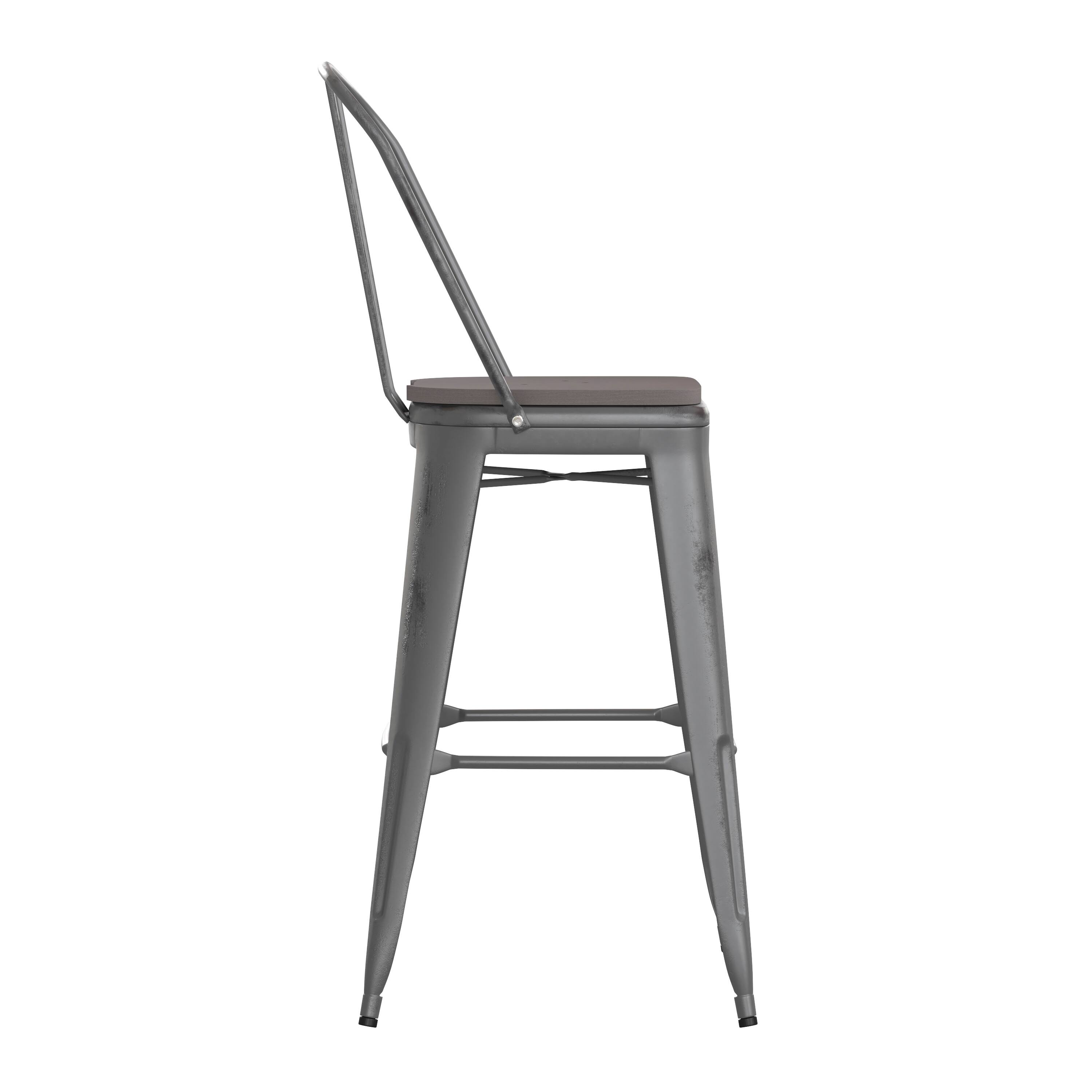 Alt View 9. Emma + Oliver - Grant Clear Coated Metal Stool with Backrest and Polyresin Seat for Indoor Use Only - Gray Seat/Clear Coated Frame.
