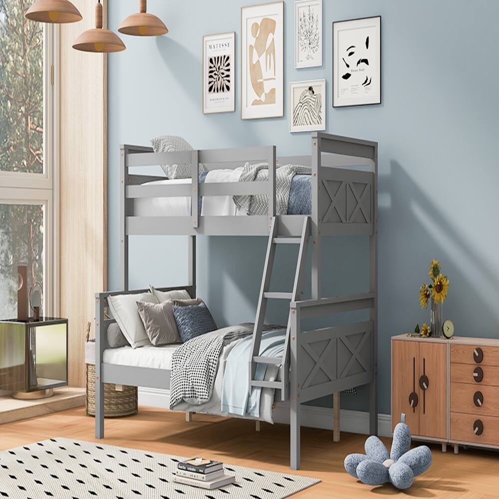 Back. Loheer - Loheer Twin Over Full Bunk Bed with Ladder and Guardrail Gray - Gray.