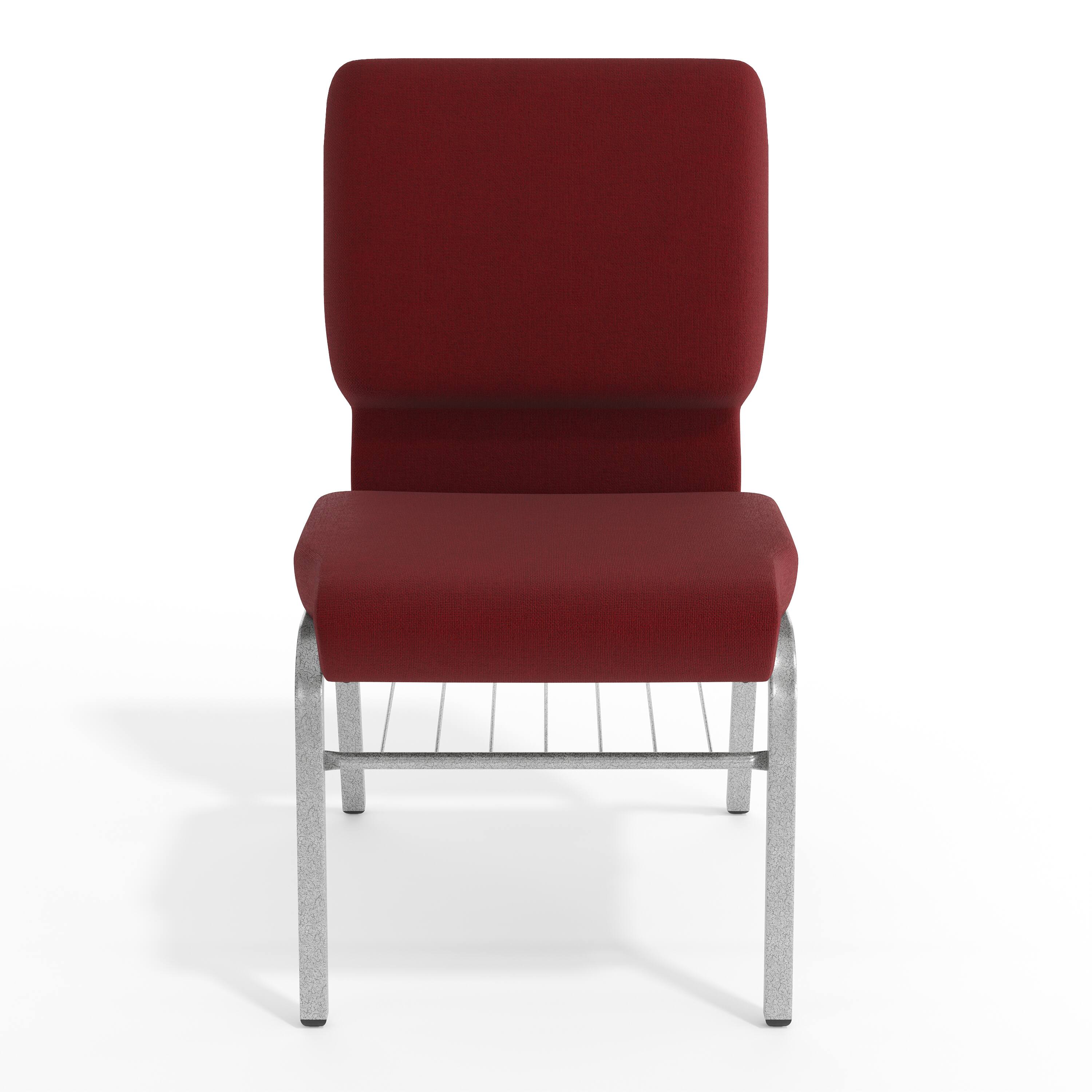 Alt View 9. Emma + Oliver - 18.5"W Church/Reception Guest Chair with Book Rack - Burgundy Fabric/Silver Vein Frame.
