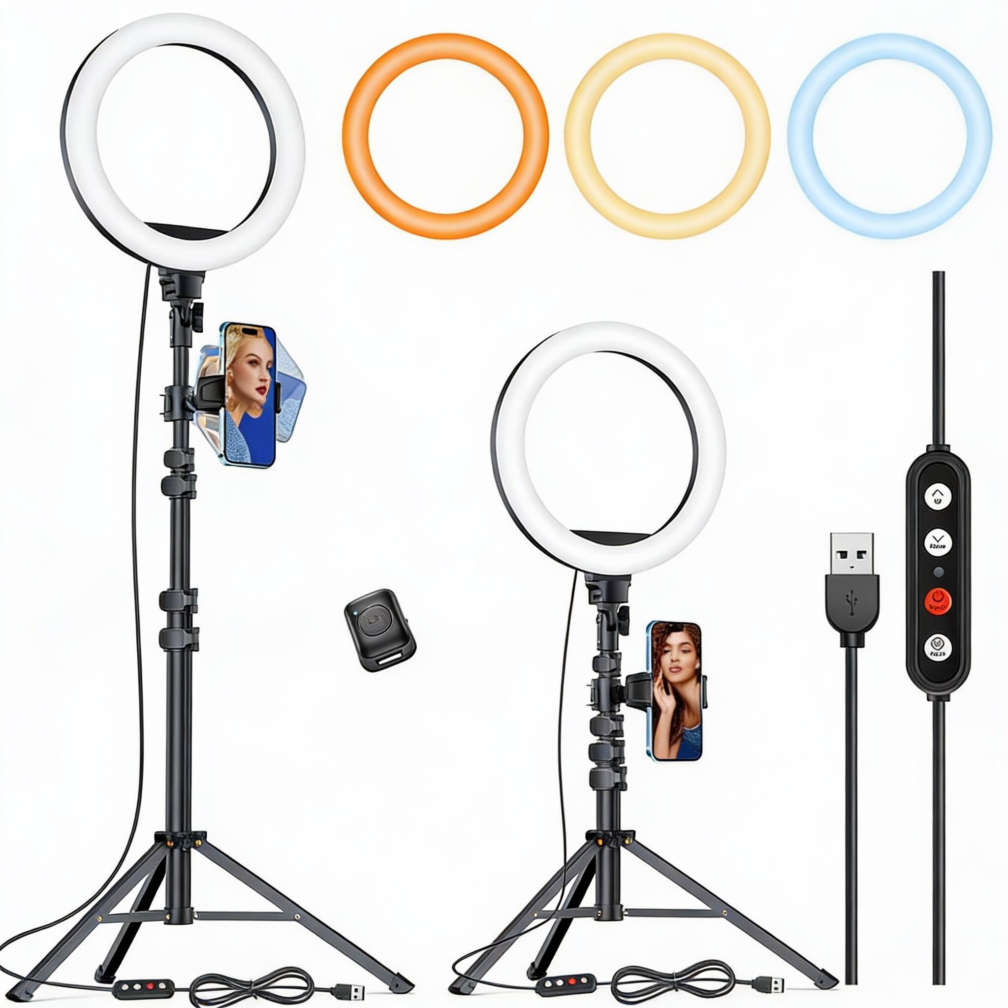 Alt View 1. METALTON - 2 Selfie Ring Light With Adjustable Tripod Stand Phone Holder For Live Stream makeup Upgraded Dimmable Led ... - rgb.