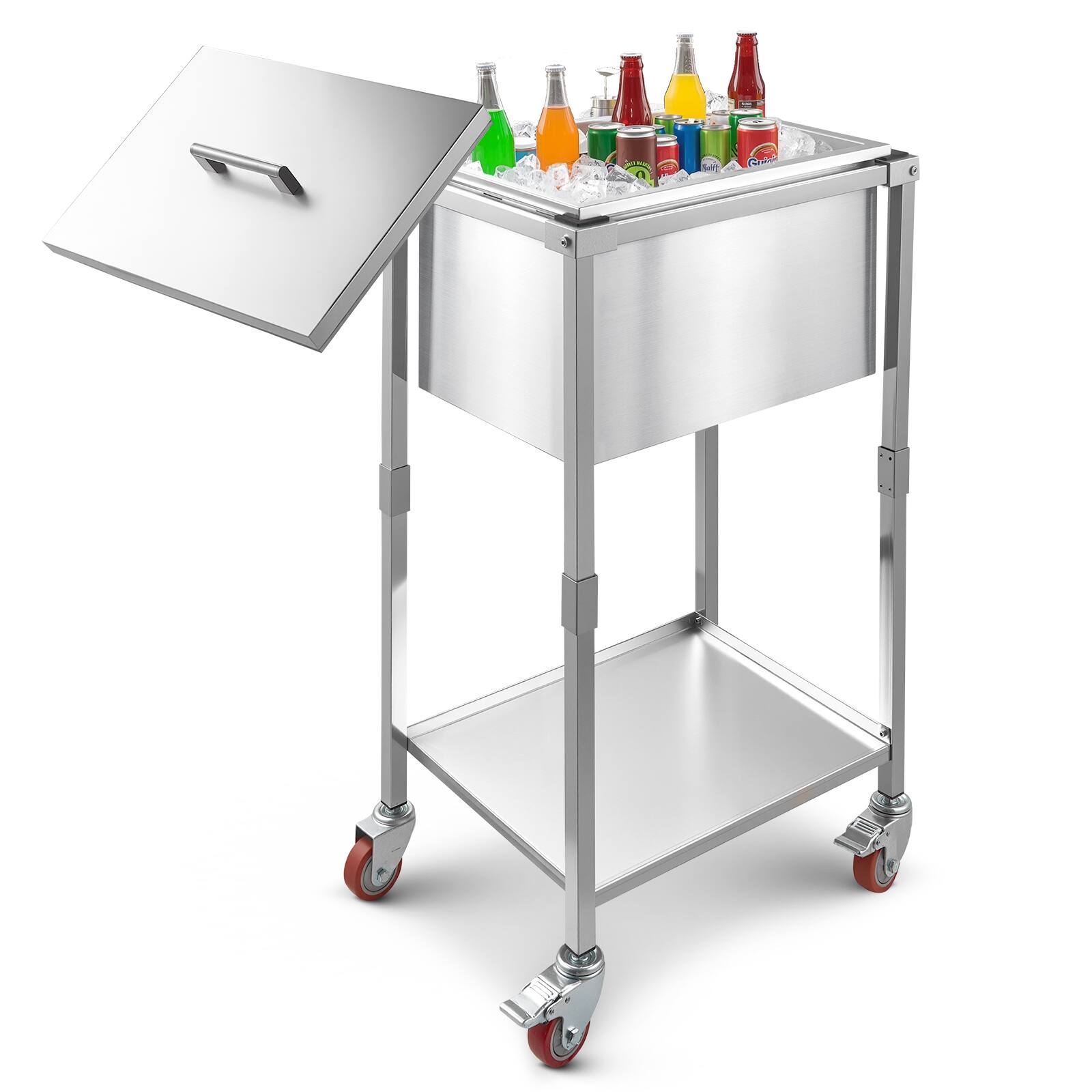 Alt View 5. VEVOR - Rolling Ice Chest Cooler Cart, 22"L x 16"W x 38"H Stainless Steel Cooling Bin on Wheels - Silver.