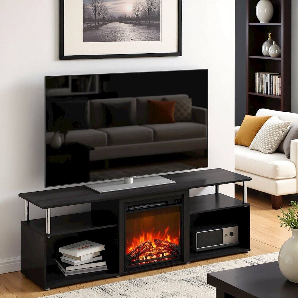 Alt View 2. FurniFact - Black 70 Inch Fireplace TV Stand with Four Shelves and Elegant Electric Insert - Black.