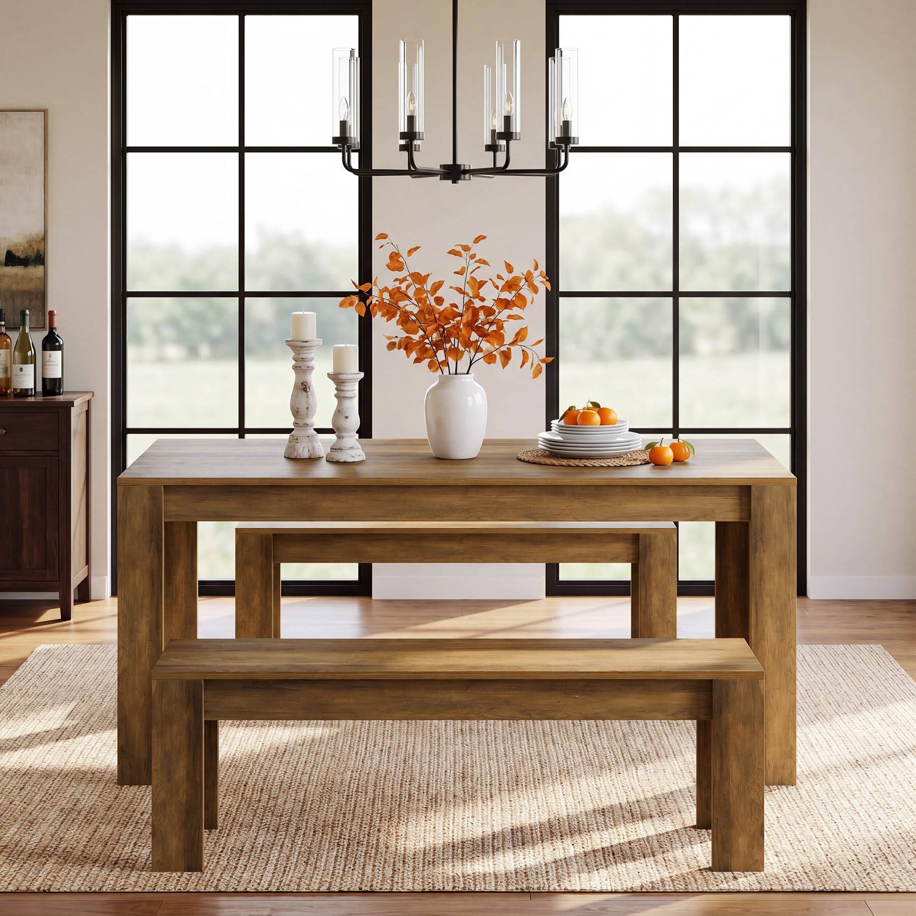 Tribesigns Farmhouse Dining Table Set for 4 6 Rustic Brown - Best Buy