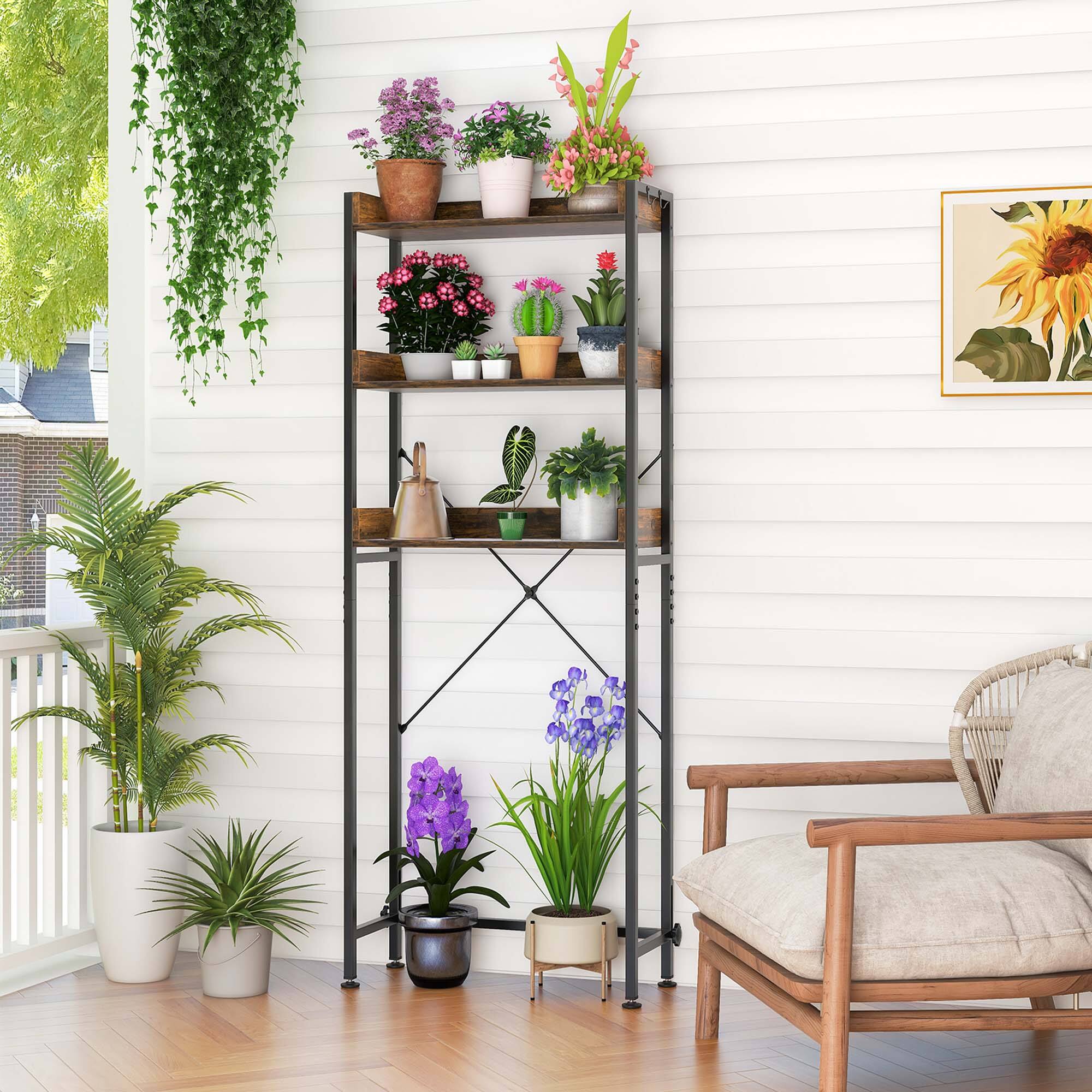 Alt View 5. Costway - Costway 3-Tier Over-The-Toilet Bathroom Shelf Metal Frame Space Saver Rack with 4 Hooks - Rustic Brown,Black.