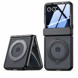 Dteck - Rugged Ring Stand Hinge Protection Frosted Magnetic Case Built-in Screen Protector For Motorola Razr+ 2026/2025/2024 - Black(Privacy Film)