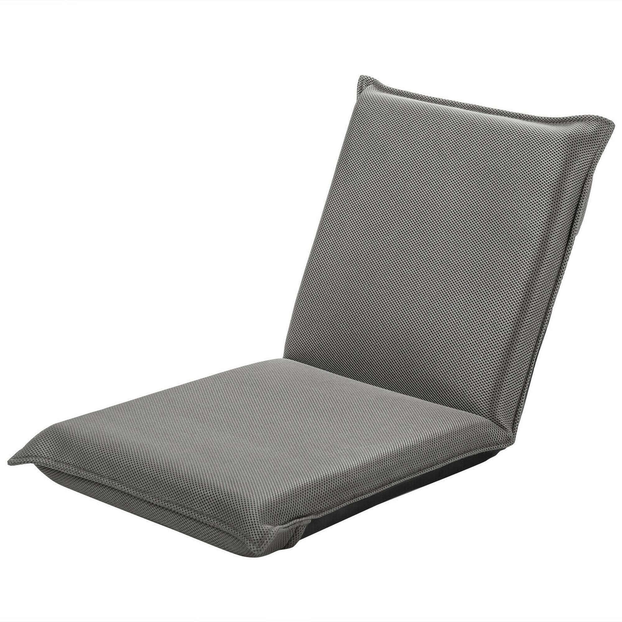 Front. Gymax - Gymax Adjustable 6-Position Floor Chair Padded Folding Lazy Sofa Chair Grey - Grey.