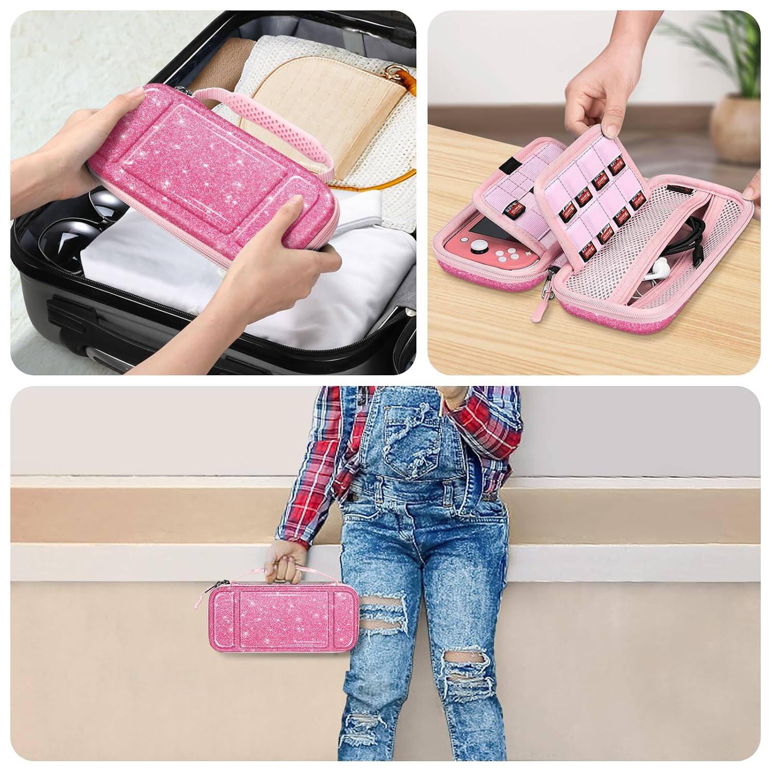 Alt View 4. Fintie - Shockproof Carrying Case for Nintendo Switch Lite 2019, Hard Shell Protective Cover, Portable Travel Storage Bag - Glittering Pink.