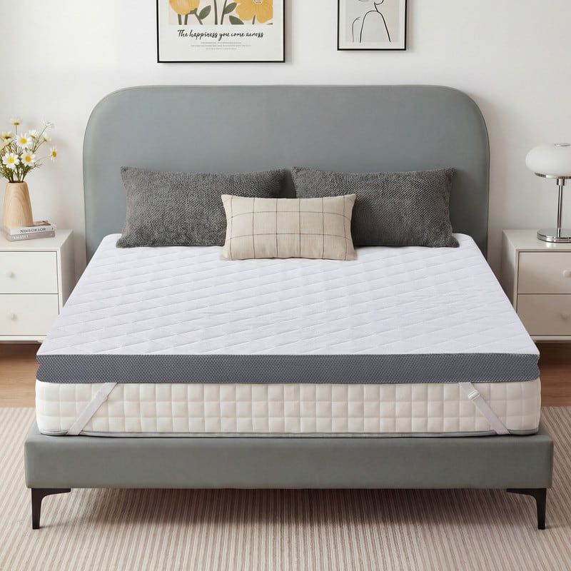 Dyonery - 3" Extra Firm Mattress Topper,High Density,Extra Support for Pain Relief,Breathable Washable Cover with Anti-Slip Straps - White