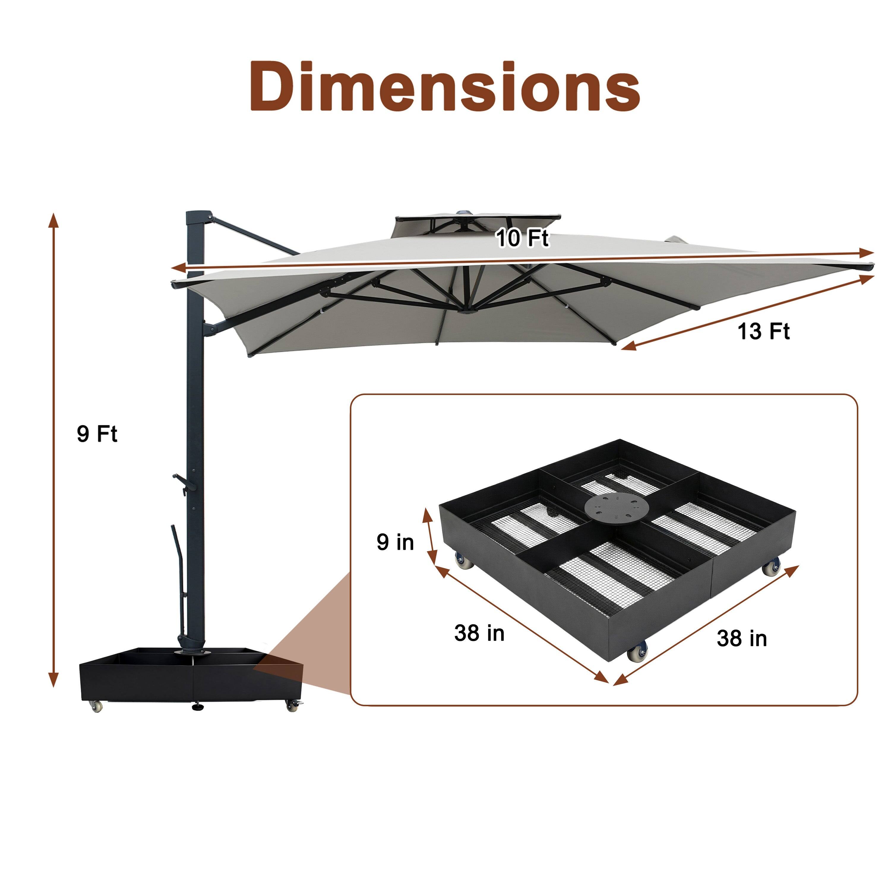 Angle. Mondawe - 10x13ft Cantilever Patio Lighted Umbrella with DIY Drape Hook and Base - Gray.