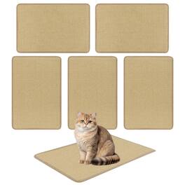 Gymax - 6PCS Cat Scratcher Mat Set 24'' x 16'' Sisal Pads w/ Adhesive Hook Loop Tapes - Yellow