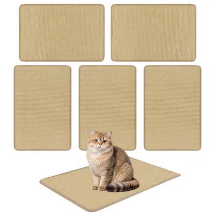 Front. Gymax - Gymax 6PCS Cat Scratcher Mat Set 24'' x 16'' Sisal Pads w/ Adhesive Hook Loop Tapes - Yellow.