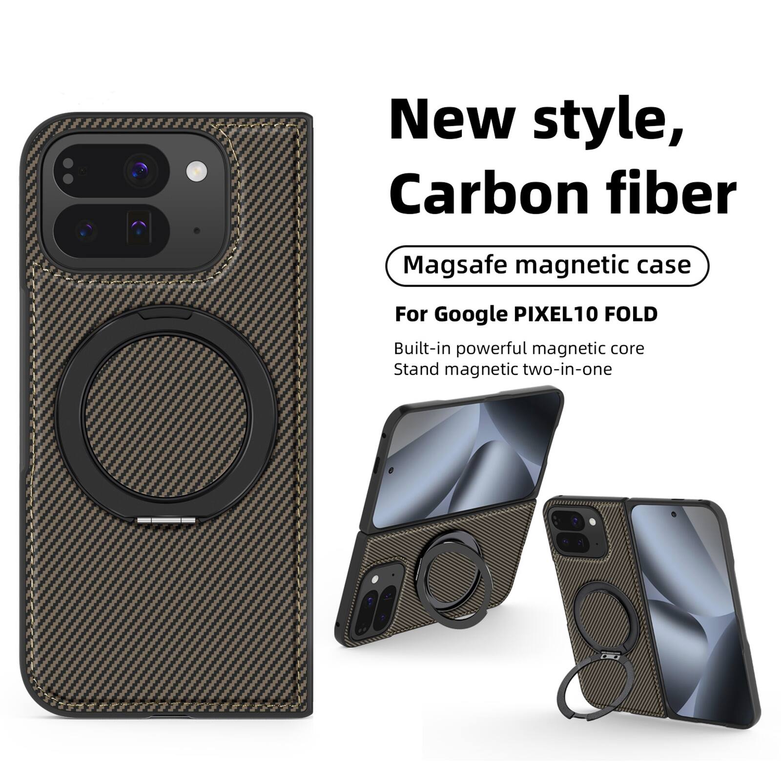 New style, Carbon fiber Magsafe magnetic case For Google PIXEL10 FOLD Built-in powerful magnetic core Stand magnetic two-in-one