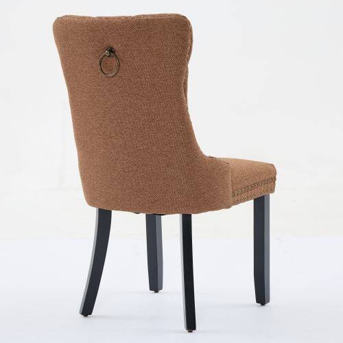 Back. LUCKY ONE - Assembled Tufted Linen Dining Chair Set of 2 with Wood Legs Nailhead Trim High Back - Coffee.