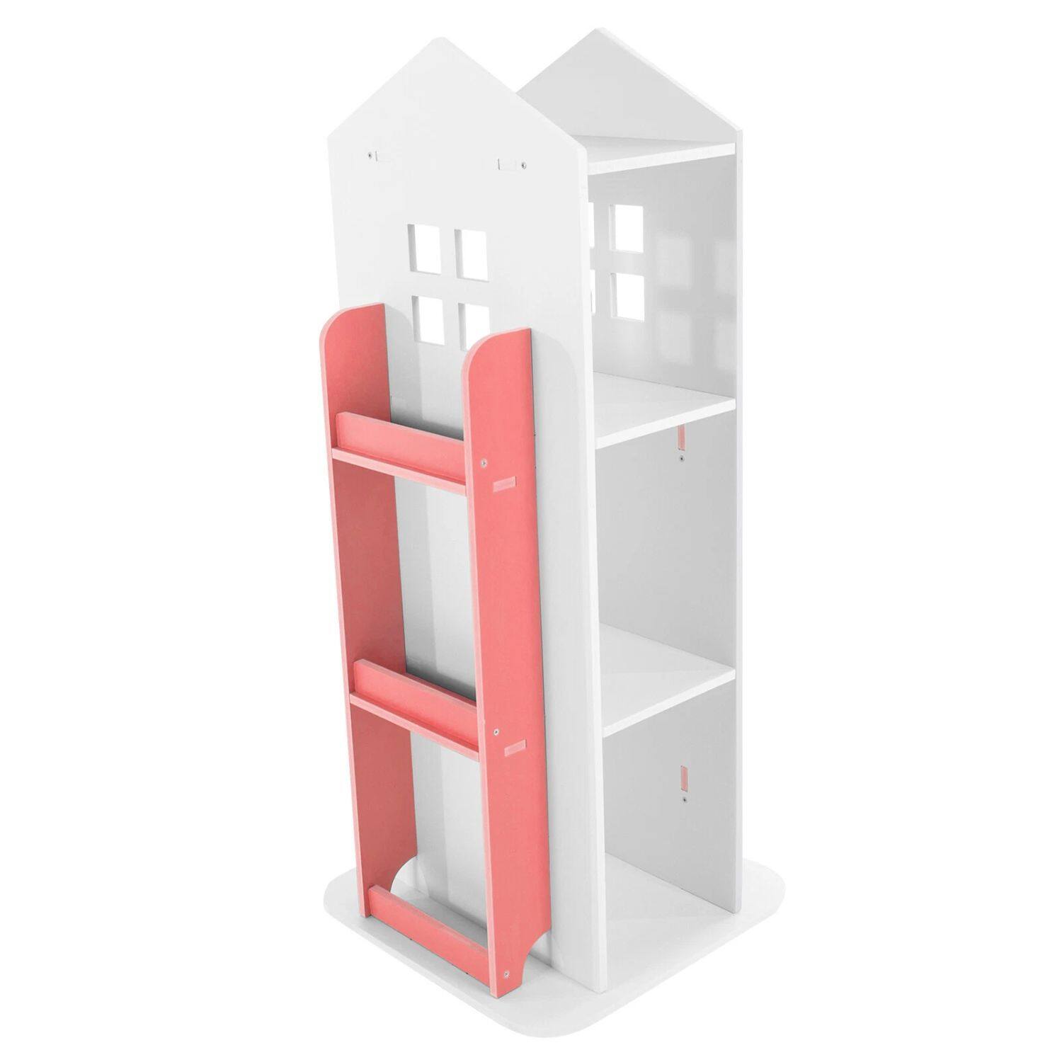 Back. Home Collection - 4-Tier Rotating Bookcase Rack – 360°Display Organizer - Pink.