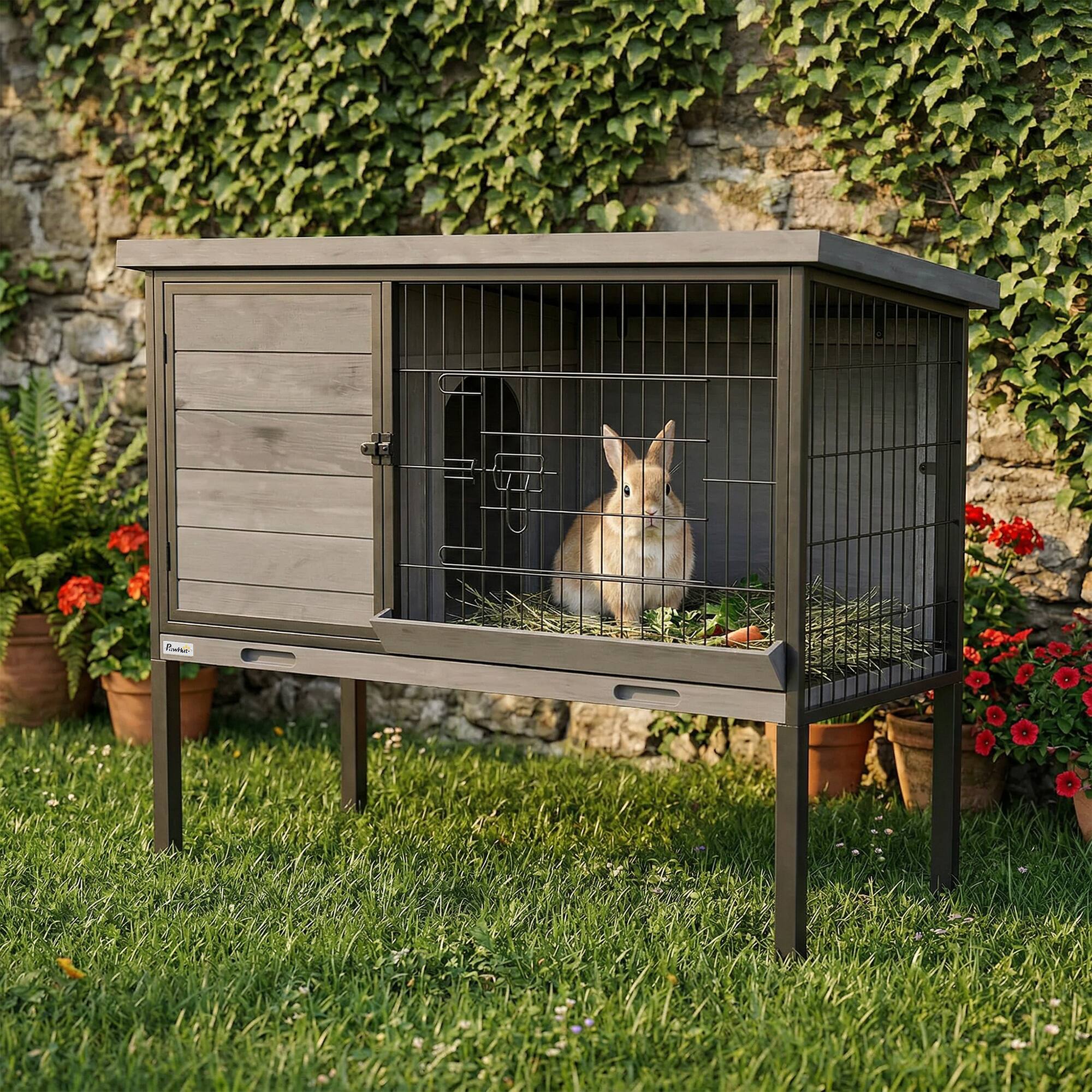 Alt View 1. Pawhut - Rabbit Hutch Outdoor - Light Gray.