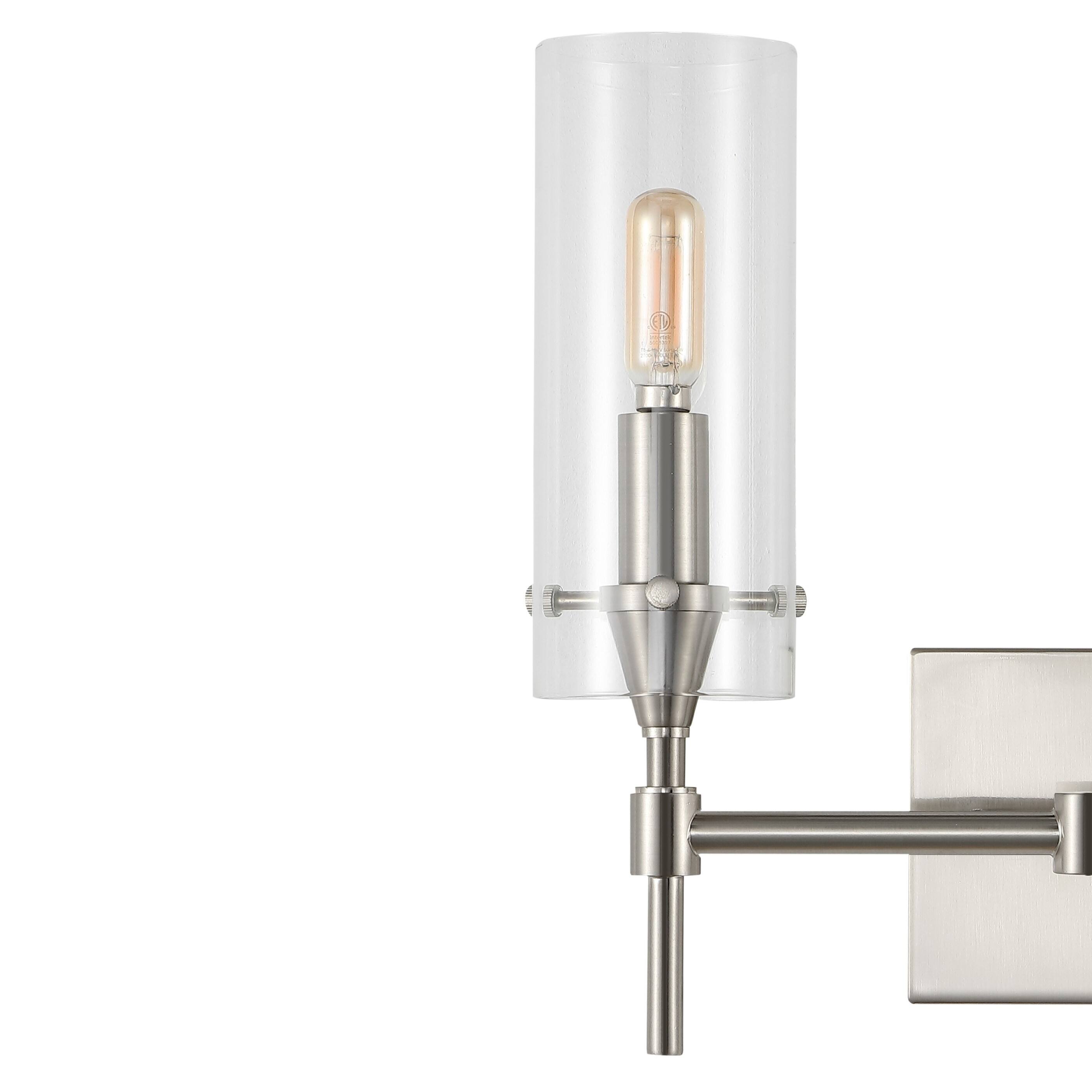 Alt View 4. Jonathan Y - Cato 13.5" 2-Light Modern Farmhouse Iron/Glass LED Vanity, Nickel/Clear - Nickel.