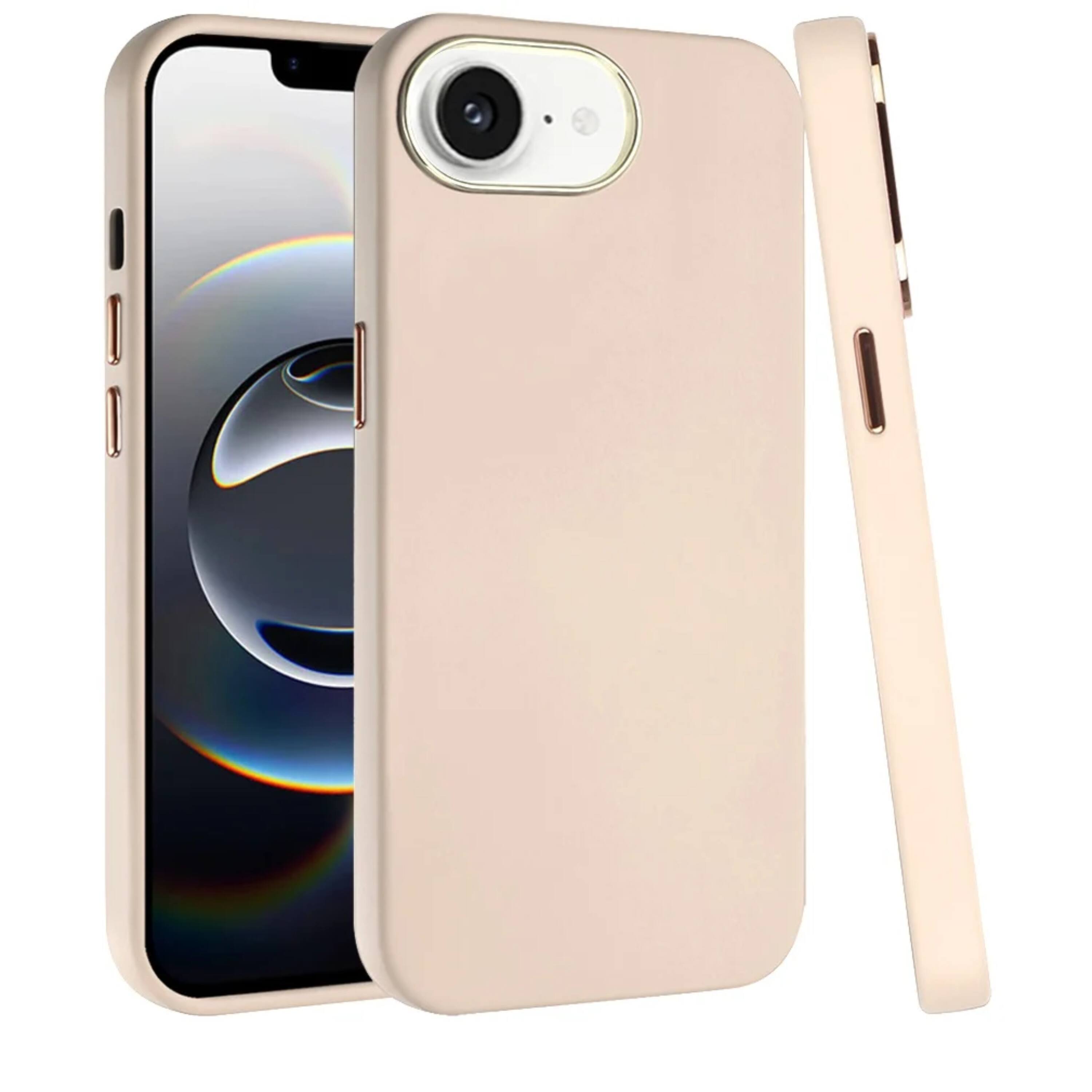 Angle. Kitcheniva - Soft Premium Slim Phone Case Chromed Buttons With Tempered Glass For iPhone 16e/17e White - White.
